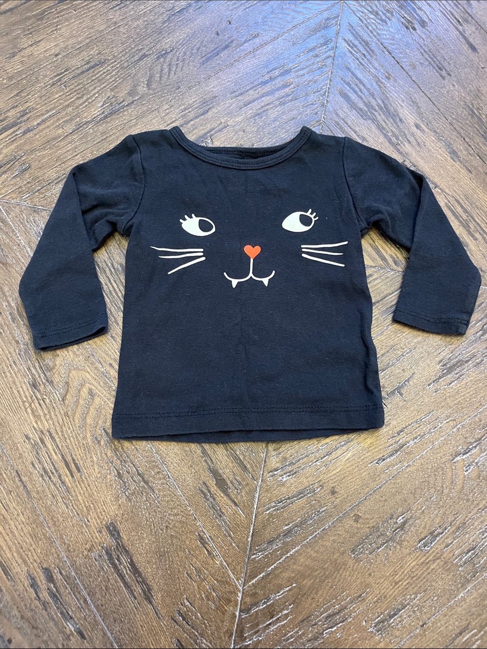 Carter's Black Long Sleeve Cat Face Tee with Orange Heart Nose